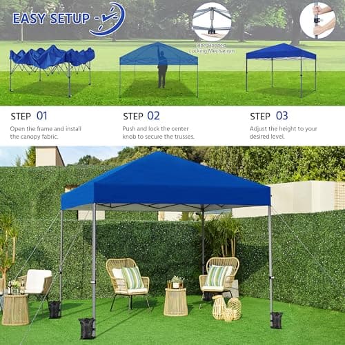 Yaheetech 10x10 1-Person Setup Pop Up Canopy Tent, Instant Portable Commercial Canopy Tent, Outdoor Gazebo with 1-Button Push, Wheeled Bag & 4 Sandbags for Home, Party & Outdoor Activities, Blue