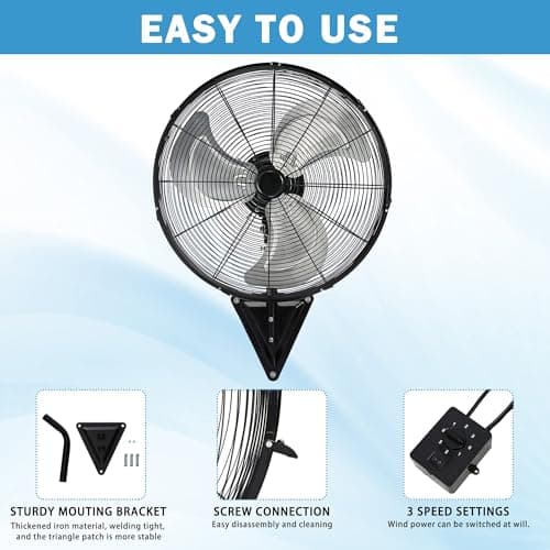 Wall Mount Fan Oscillating,Industrial Heavy Duty Metal 3 Speed Fan,20 Inch High Velocity Adjustable Tilt,Use for Garage, Shop,Warehouse, Patio, Factory and Homes.