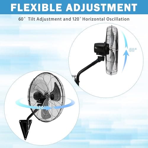 Wall Mount Fan Oscillating,Industrial Heavy Duty Metal 3 Speed Fan,20 Inch High Velocity Adjustable Tilt,Use for Garage, Shop,Warehouse, Patio, Factory and Homes.