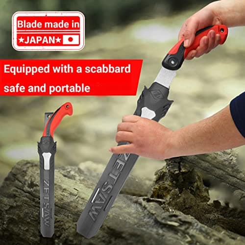 Pruning Saw with Scabbard Japanese Fixed Straight Hand Saw, Portable Tree Limb Cutter 11 Inch Blade Garden Pruner tool for Camping, Dry Wood and Fruit Trees