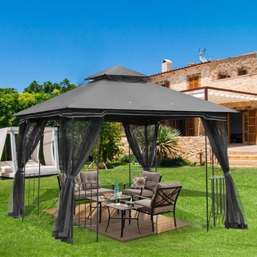 ECOTOUGE Outdoor Gazebo 10x10 for Patios, Double Waterproof Soft-top Canopy, Garden Tent with Netting for Party, Backyard, Grey