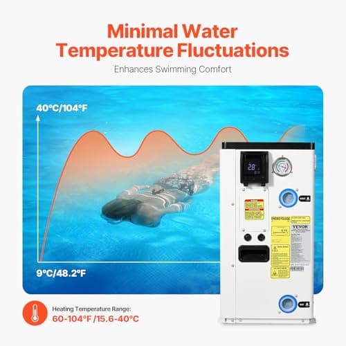 VEVOR Electric Pool Heat Pump, 35830 BTU, Pool Heaters for 6605-13209GAL Above and In Ground Pools, Low Noise, Heating and Cooling Highly Efficient & Energy-Saving Pool Water Heater AC208-230V 60Hz