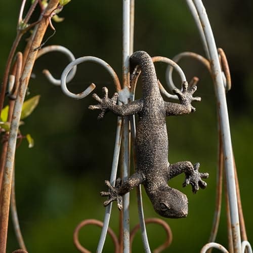 Vintage Bronze Gecko Planter Pot Hugger Flower Figurine – Resin Climbing Lizard Statue for Garden, Fairy Garden Terrarium, Outdoor Fence & Yard Decor，Versatile Home & Office Decor