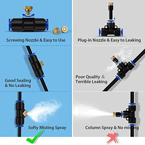 lifeegrn Misting Cooling System, Outdoor Misting System for Patio, 40 FT Misting Line+10 Mist Nozzles+3/4" Brass Adapter,Outdoor Mister System for Patio Garden Trampoline Greenhouse