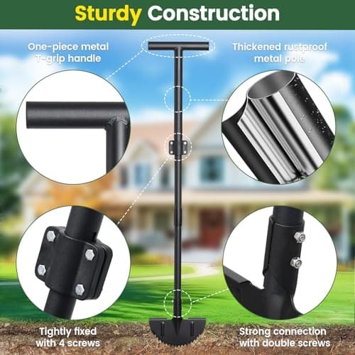 Edger Lawn Tool, Sharp Saw-Tooth Half Moon Hand Lawn Edging Tool for Landscaping, Adjustable 49" Long Handle Manual Edgers with T-Grip for Sidewalk Yard Garden Flower Bed Border Cable Burying