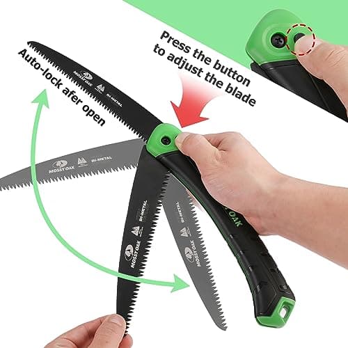 MOSSY OAK Folding Saw - 7 Inch Pruning Hand Saw with Pouch, D6A & M2 Bimetal Saw Blade, Hunting Saw Foldable for Deer, Tree, Wood, and Limb Cutting
