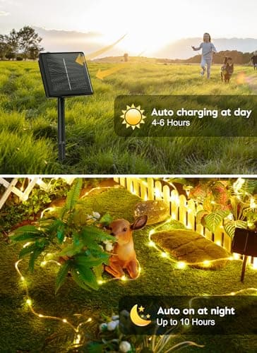 Brightown Solar Rope Lights, 39FT 100LED Outdoor Solar String Lights, IP65 Waterproof Solar Powered Fairy Lights with 8 Lighting Modes for Party Garden Yard Home Holiday Tree Decoration, Warm White