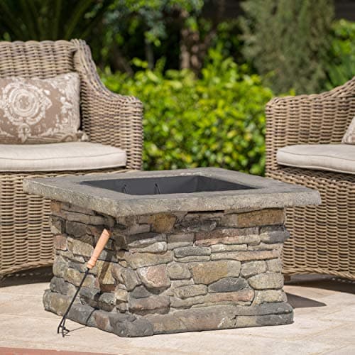 Christopher Knight Home Corporal Natural Stone Square Fire Pit, Light Gray