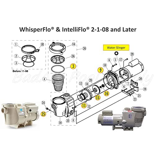 O-Ring Rebuild Repair Kit for Pentair WhisperFlo/IntelliFlo, Black Gasket, for Pumps Built 2-1-2008 and Later. This Includes The #1 Choice of Shaft Seals from US Seal Mfg.