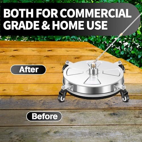 15" Pressure Washer Surface Cleaner with 4 Wheels - Stainless Steel Surface Cleaner for Pressure Washer Attachment for Concrete, Patio, Sidewalk, Deck, Driveways and Daily Washing - PWS 15