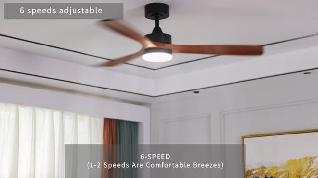 VONLUCE Ceiling Fans with Lights, 52 Inch Ceiling Fan and Remote, 6 Speed Reversible Noiseless DC Motor, 3CCT, Wood Ceiling Fan for Outdoor Indoor Farmhouse Patios, Walnut