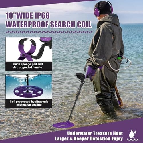 Metal Detector for Adults Waterproof-Professional Higher Accuracy Gold Detector with LCD Display,5 Mode,Advanced DSP Chip 12" Coil(Purple)