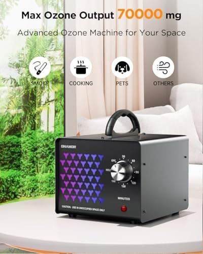 ONAMOR Ozone Generator Odor Eliminator 70000mg, High Capacity Ozone Machine Odor Removal Up to 6000 Sq.Ft, Ionizer Ozonator for Smoke, Car, Basement And Pet Room, Black