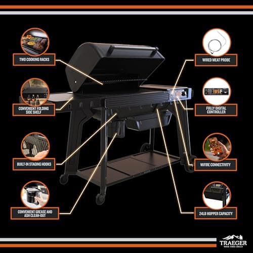 Traeger Grills Woodridge Pro Electric Wood Pellet Grill and Smoker, 970 Sq. In., Outdoor Pellet Smoker Grill with Digital Sensor and Side Shelf, Wi-FIRE Technology, Super Smoke Mode, TFB97JLH