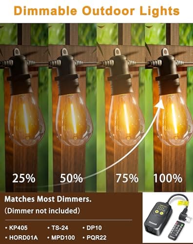 60FT LED Outdoor String Lights with 16+1 Edison Shatterproof IP65 Waterproof Bulbs, 2700K Dimmable Commercial Grade Patio Lights for Garden, Porch, Deck Decor