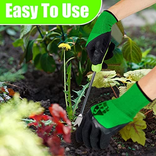 Dandelion Weed Puller Tool Garden Hand Weeder Remover Tool with Ergonomic Handle Stainless Steel with Gloves for Garden Planting, Flower and Vegetable Care in Patio Lawn Yard