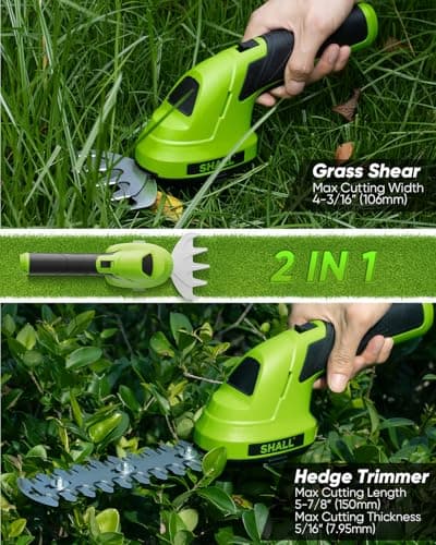 SHALL Cordless Grass Shear & Hedge Trimmer - 7.2V Electric Bush Trimmer 2 in 1 Handheld Shrub Shears, Lightweight Hedge Clippers Grass Cutter w/ 2.0Ah Rechargeable Battery & Type-C Fast Charger -Green