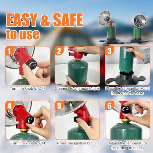 Buyplus Portable Propane Heater, 6200 BTU Portable Camping Heater Outdoor with Electric Ignition, Control Valve, Gas Cylinder Base for Tent, Fishing, Garage, 7“L x 7"W x 10"H