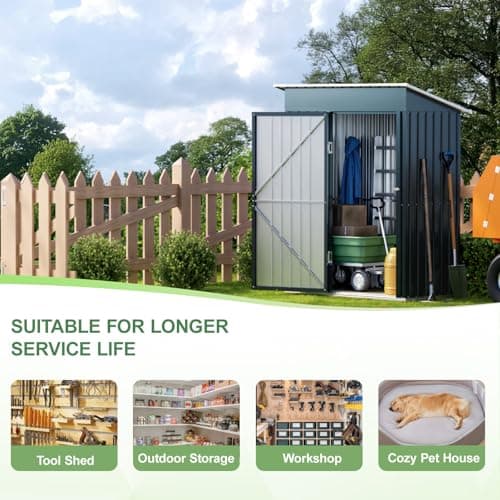 5x3FT Vertical Outdoor Steel Storage Shed with Floor Frame, Lockable Doors, Compact Metal Tool Shed for Garden, Backyard, Patio, Utility, and Bike Storage