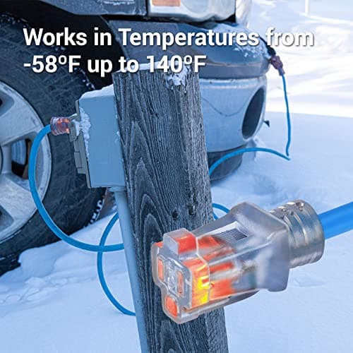 Clear Power 15 ft Extreme Cold Weather Outdoor Extension Cord, Lighted End, 16/3 SJTW, Works Down to -50°C, Power Indicator Light, 3-Prong Grounded Plug, Blue, DCOC-0072-DC