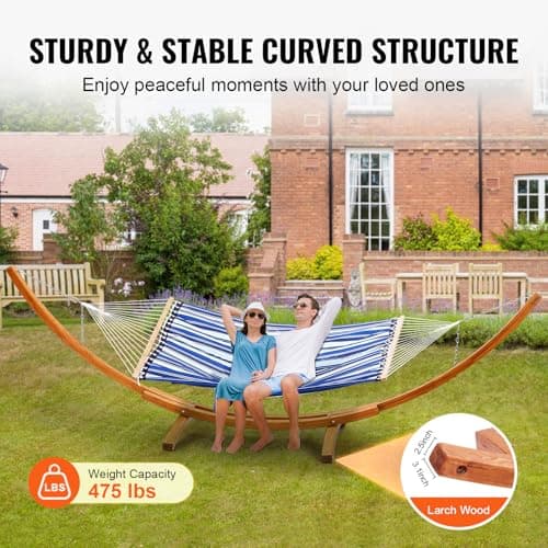 VEVOR Wooden Hammock Stand, 475 lbs Capacity Universal 2 Person Hammock Frame Fits 9-13 ft Hammocks, Larch Wood Arc Adjustable Stand for Hammock with Chain and Carabiner, for Outdoor and Indoor