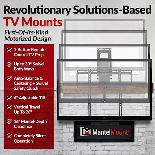 MantelMount MM815 Motorized Remote Control Pull Down TV Mount with Automated Swivel | Above Fireplace Mount for TVs 45"-90" Up to 115 lbs | RF Remote Control & Favorite Memory Positions