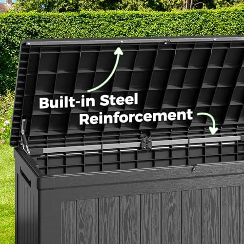 260 Gallon Outdoor Extra Large Resin Storage Box, Waterproof Deck Box Lockable & UV-Resistant, Outside Cushion Storage for Patio Furniture, Garden Tools, Pool Accessories, Black