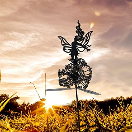 2 Pcs Flower Dancing Dandelion Fairy Garden Sculptures - Dancing Fairy Dandelion Garden Ornaments Art Decorations for Outdoor Yard Lawn Patio