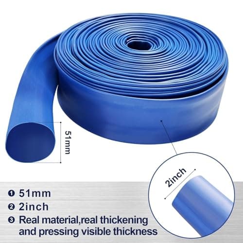 PVC Drain HOSE 2"*100ft, Pool Backwash Hose, Heavy Duty Reinforced Blue PVC Lay Flat Water, For Swimming Drain Pools and Clean Filters, with 2 Clamp