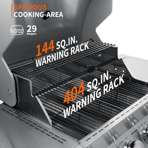 SKOK 4-Burner Propane Gas BBQ Grill with Side Burner & Porcelain-Enameled Cast Iron Grates,Stainless Steel Grill with 544 Sq. In. Grilling Area for Outdoor Cooking,58,000 BTU Output