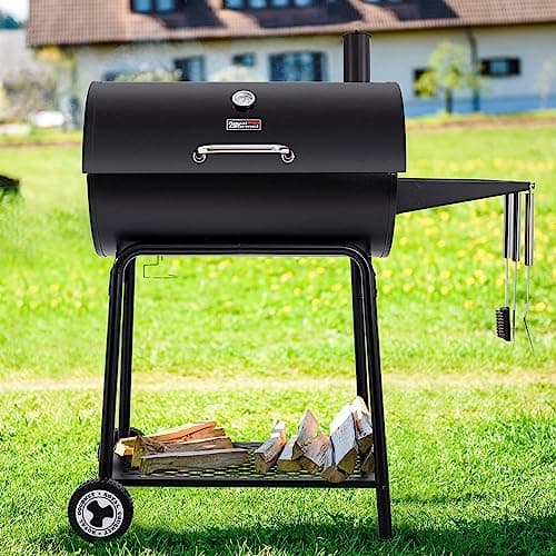 Royal Gourmet CC1830 30 Inch Barrel Charcoal Grill with Side Table, Outdoor BBQ Grill with 627 Sq. In. Cooking Space for Backyard, Patio and Parties, Black