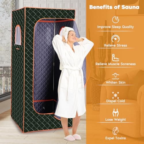 Portable Sauna Box with 3L 1200W Steamer, Personal Sauna Tent with 15 Adjustable Heat Levels, Steam Sauna Full Body for Home, Steam Room with Foldable Chair