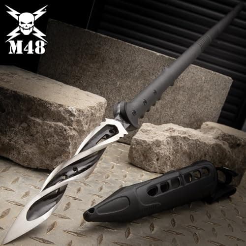 M48 Cyclone Spear with Vortec Sheath | Stainless Steel Blade | Three Spiraling Cutting Edges | Glass Fiber Reinforced Nylon Handle | Custom Vortec Sheath | Overall 48 7/8”