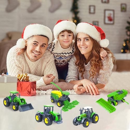 5 Pack Farm Tractor Toys, Die Cast Alloy Farm Trucks Tractor Toys for Kids 3-5 6 7 8 9 Farm Equipment Toys for 3 Years Old and Up Boys Toddlers Gifts - Includes Tractors, Combine Harvester