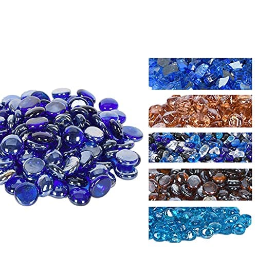 GasSaf Blue Fire Glass Beads for Outdoor Fire Pit, Fireplace, Replaces Existing Gas Logs & Lava Rocks, 3/4 Inch Glass(10 Pound)(Cobalt Blue)