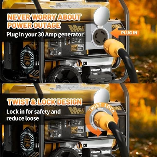 MECMO 4 Prong 30 Amp Generator Splitter Y Adapter NEMA L14-30P to 2x L14-30R, 10 AWG SJTW Generator Locking Power Cord Cable 3FT for Manual Transfer Switch, Portable Generators, Outages 125/250V 7500W
