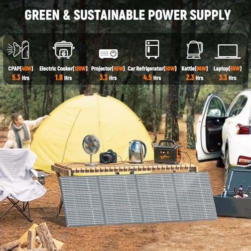 POWSTREAM 300W Solar Powered Generator 296Wh Portable Power Station with Solar Panel Foldable 60W Included, Battery Charger Power Bank with AC Outlet for RV Trip Camping Emergency Home Outage CPAP