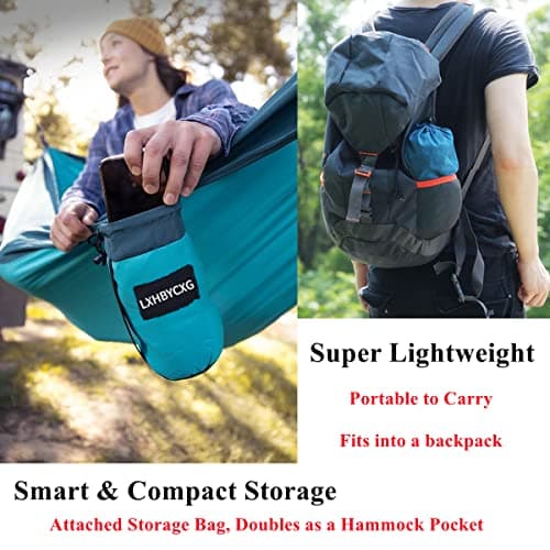 Camping Hammock Double & Single Portable Hammocks Ultralight Nylon Parachute Hammocks with 2 Tree Straps for Backpacking, Travel, Beach, Backyard, Camping, Hiking (Medium, Camouflage)