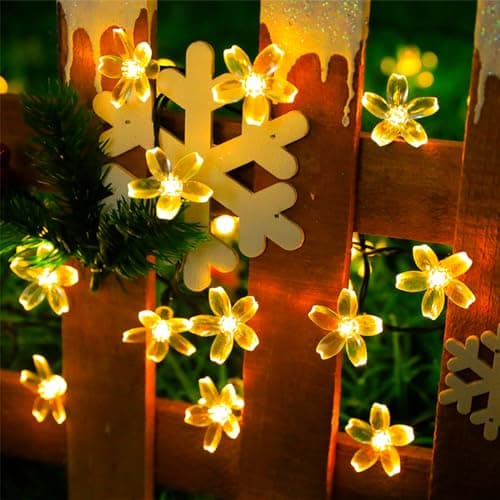 Fairy Flower String Lights Indoor Decorations, 33ft 100 LED Plug in Warm White Decorative Cute Cherry Blossom Floral Lamp for Tree Branch Vine Hanging, Christmas Garden Bedroom Wall Decor
