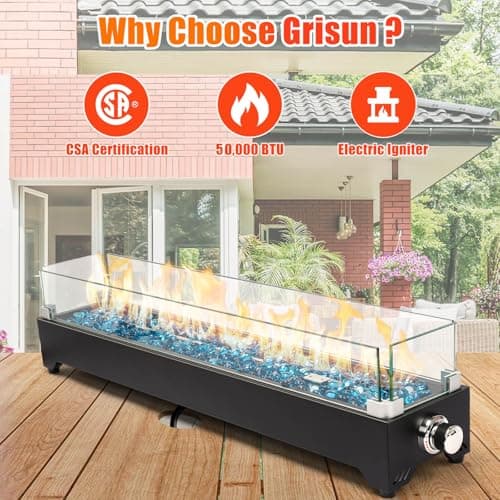 Tabletop Propane Fire Pit 36 Inch, 50000 BTU, Stainless Steel Outdoor Table Top Firepit with Cover and Windscreen, Portable Tabletop Fire Pit for Patio and Camping