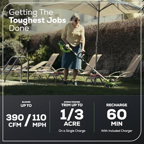Greenworks 40V Cordless String Trimmer + Leaf Blower Combo Kit, 2.0Ah Battery and Charger Included