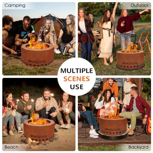 Outdoor Fire Pit - 24" Smokeless Wood Pellet Fire Pits Large for 4-6 People Campfire-Weathering Steel Material