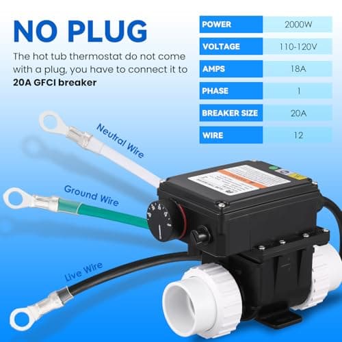 Mxmoonant 2KW 110V Hot Tub Thermostat, Spa Heater Whirlpool Bathtub Thermostat with Adjustable Temp Control for 400Gals Bathtub, Hot Tub, Spa, Small Pool (No Plug)