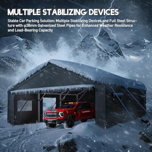 Bepatio Carport, 2 Car 20 x 20 Heavy Duty Metal Carport, Extra Large Car Port with Side-Opening Doors & Roll-Up Windows, All Weather Outdoor Portable Garage