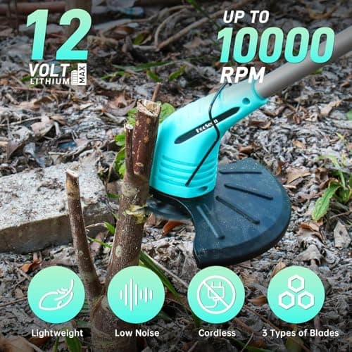 Cordless Lawn Trimmer Weed Wacker - HooSeen 12V Grass Trimmer Weed Cutter with 3 Types Blades, Hand Weeder, 2.0Ah Li-ion Battery Powered Weed Trimmer Grass Cutter for Garden and Yard