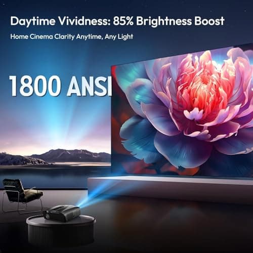 4K UHD Daylight Karaoke Projectors 1800 ANSI Movie Projector Built-in WiFi Bluetooth, 300″Display, 38W Speaker, Auto Focus & Keystone, Android TV NFC Screen Sharing Outdoor Home Theater Proyector