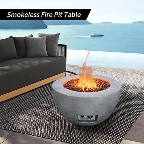 Kante 25 Inch Propane Fire Table, 50,000 BTU Large Concrete Fire Pit Table for Outdoor Garden Patio, Smokeless Gas Fire Pit with Waterproof Cover, Side Handles, Concrete (A-B01-80021)