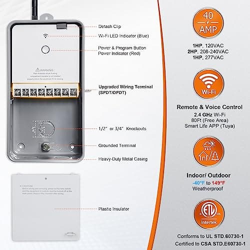 Suraielec Pool Timer, WiFi Smart Pool Pump Timer, 120, 240, 277 VAC, 40 AMP, Outdoor Heavy Duty Metal Casing Pool Control, Wireless Electric Switch Box for Pumps, Water Heater, Spa, Light