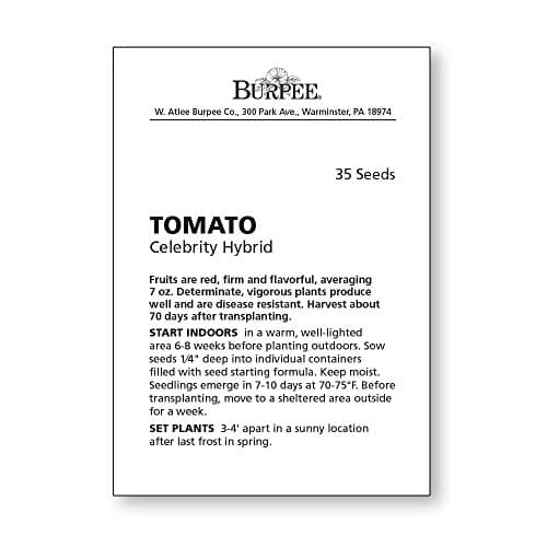 Burpee 'Celebrity' Hybrid Red Tomato Slicer 35 Non-GMO Seeds for Planting Disease-Resistant and Award-Winning Variety Big Juicy Tomato for Summer Sandwiches