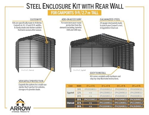 Arrow 20x29x9 3 Sided Carport Eggshell